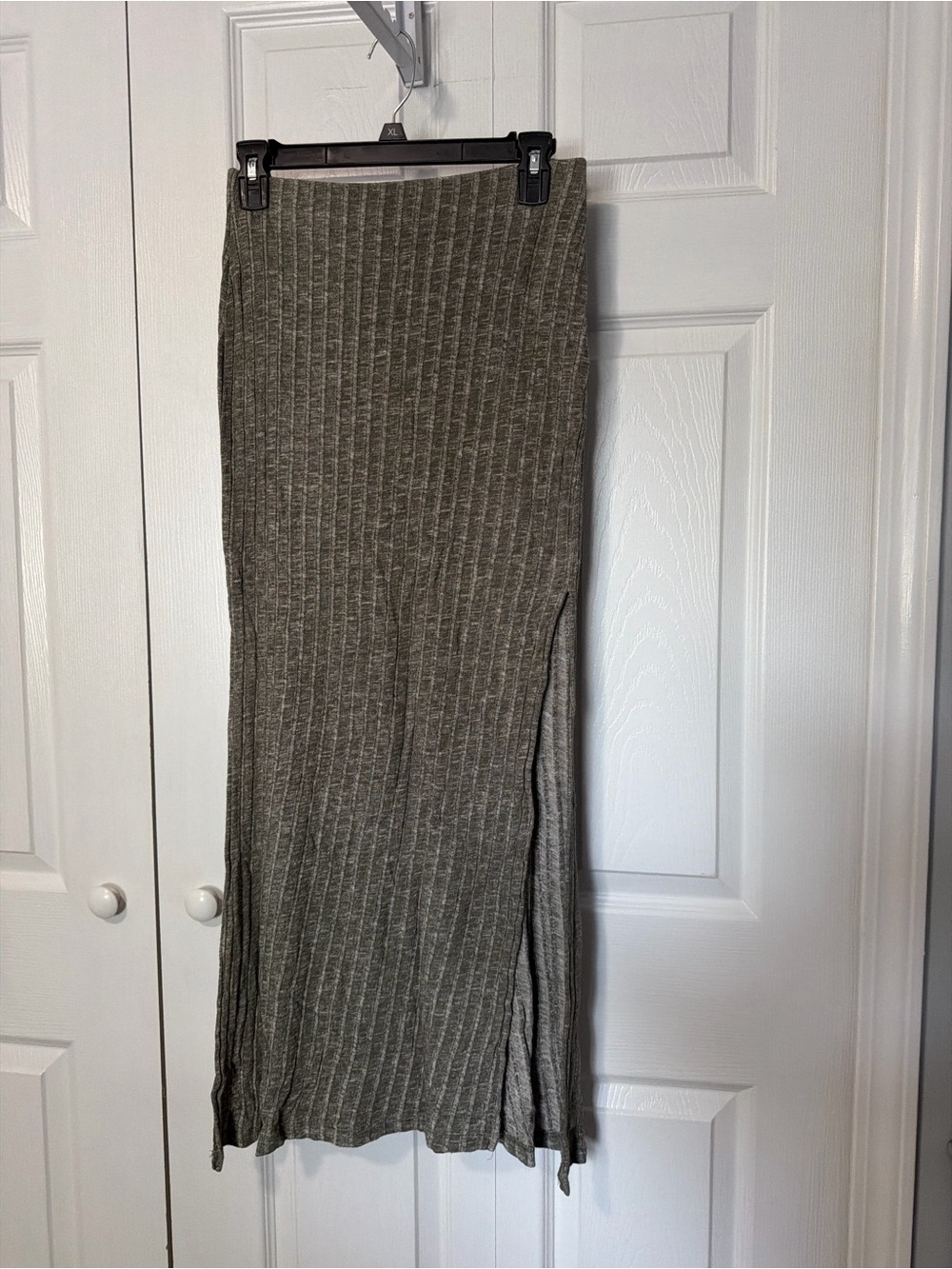 Ribbed Knit Maxi Skirt in Olive Green